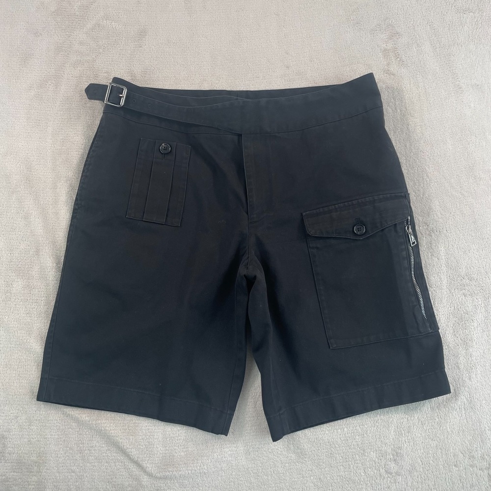 RALPH LAUREN BLACK LABEL‎ Front Buckle Cargo Shorts Men 36 Black Luxury RARE